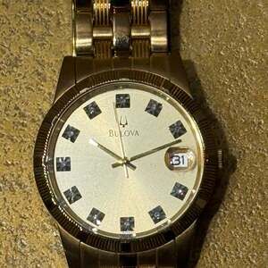 Bulova 97F43 Gold Tone Diamond Accent Date Calendar Men's Watch